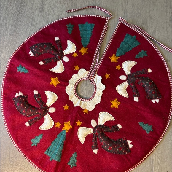 Other - Festive Red Tree Skirt with Angel and Star Design